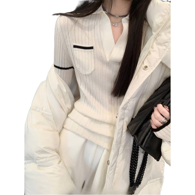 2025 少女罗曼史 polo领衫女秋冬内搭打底针织小香风毛衣撞色小香|undefined