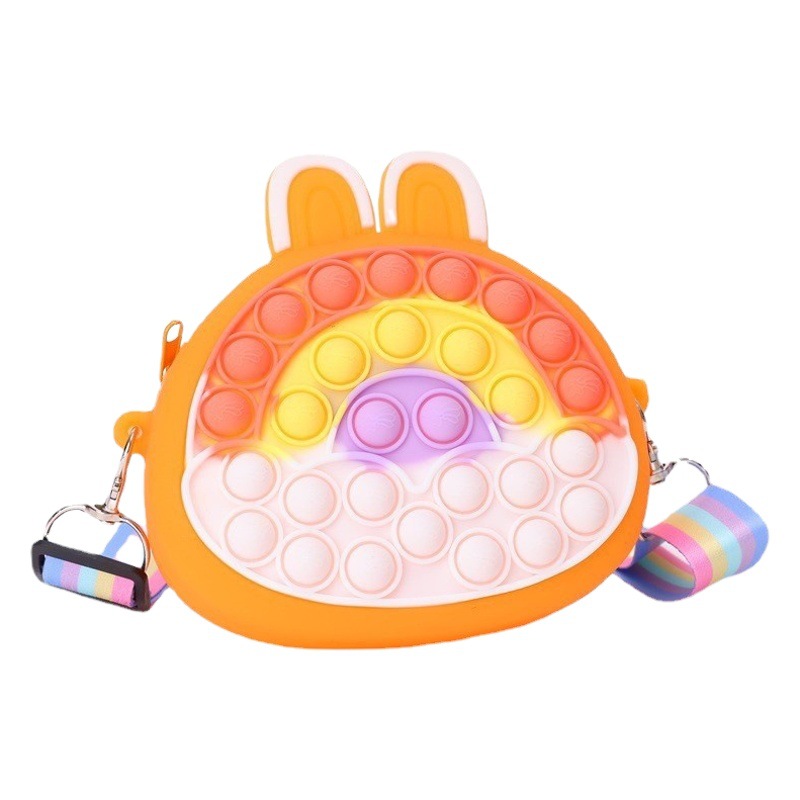 Children's Crossbody Bag Rainbow Lucky Rabbit Bag Children's Silicone Bag Coin Purse Ins Style Press-And-Play Shoulder Bag