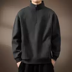 Premium Heavyweight American Style Half-Zip High-Neck Fleece Sweatshirt for Men, Oversized Vintage Polo, Fall Thermal