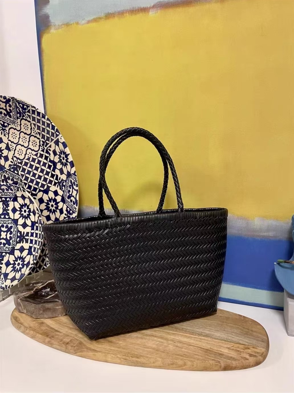 Yijinyuan French Style Basket Bag Cowhide Hand-Woven Leather Handbag For Women, Niche Genuine Leather Beach Vacation Tote - Thumbnail 6