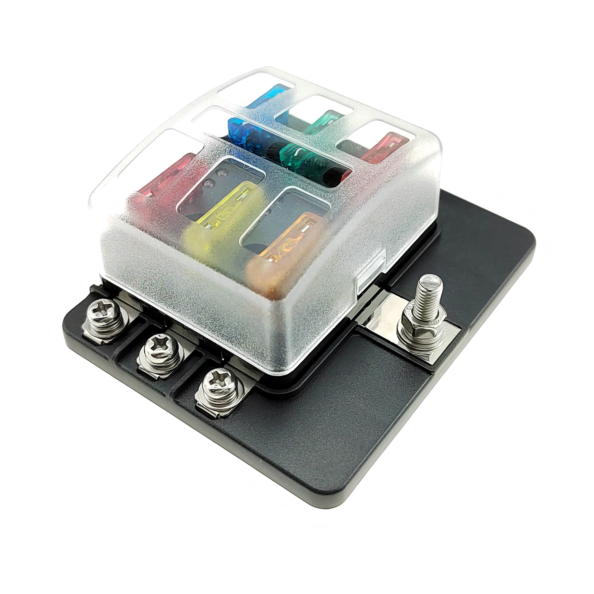 房车游艇汽车改装一进多出6路螺丝款带灯接线保险丝盒保险丝座