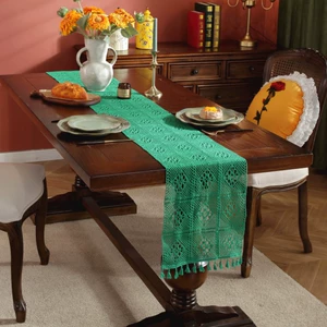 Retro Green Plaid Table Flag with 100% Cotton Fabric, 30*140CM-30*300CM