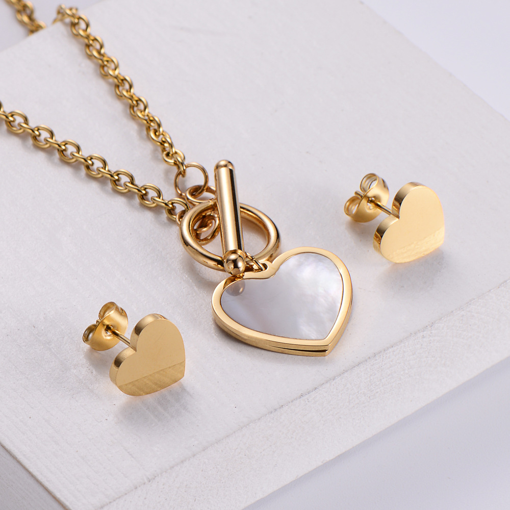 304 Stainless Steel 18K Gold Plated Fashion Plating Heart Shell Earrings Necklace display picture 1