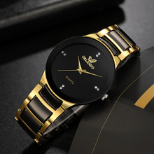 跨境好款男士商务时尚钢带腕表  双色表带金色点钻简约男士钢表