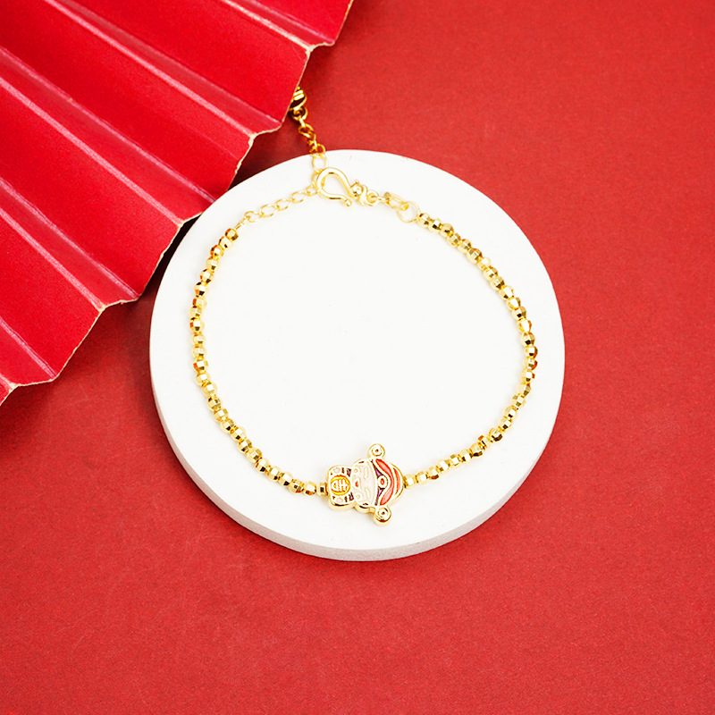 Nueva pulsera de oro de arena vietnamita retro goteo de aceite Dios de la fortuna joyas de mano con cuentas de diseño femenino no se desvanecerá joyas