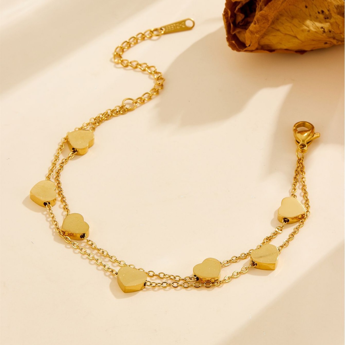Moda europea y americana nueva pulsera de acero de titanio de doble amor, nicho de diseño universal de alta sensación de acero inoxidable joyería de mujer