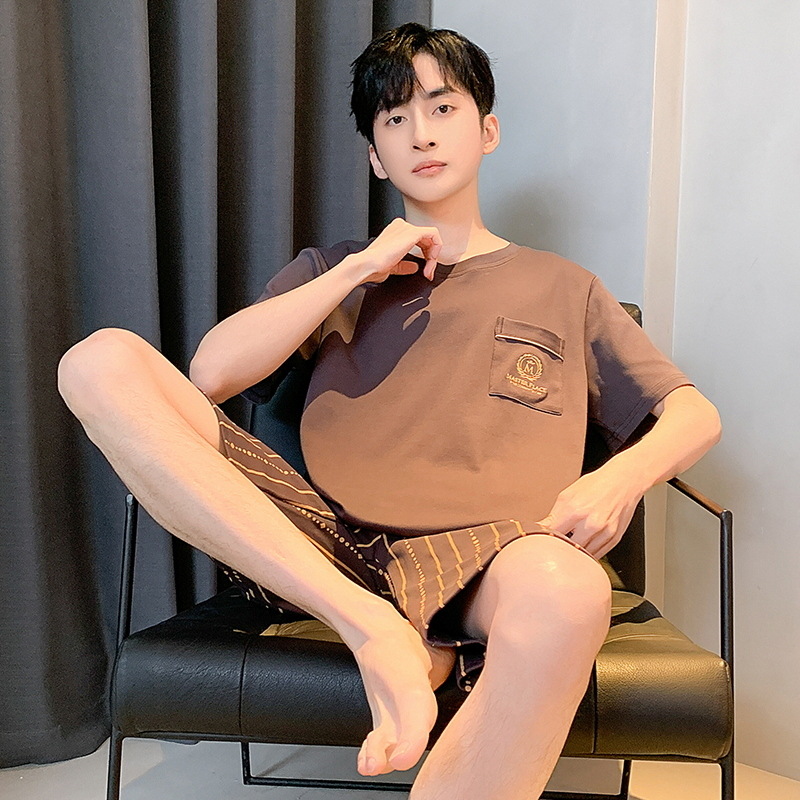 Pijamas de algodón de los hombres de manga corta de verano lindo de dibujos animados hombres jóvenes sueltos 2024 Nuevo traje de homewear de talla grande