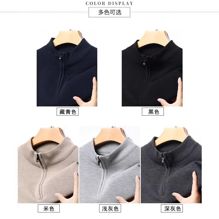 Suéter de medio cremallera para hombres otoño y invierno de terciopelo grueso camiseta de punto de cuello medio alto para hombres una camiseta de invierno de terciopelo cálido