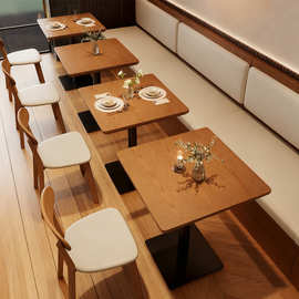 咖啡厅桌椅组合茶馆饭店实木餐椅餐饮商用糖水铺主题餐厅卡座沙发