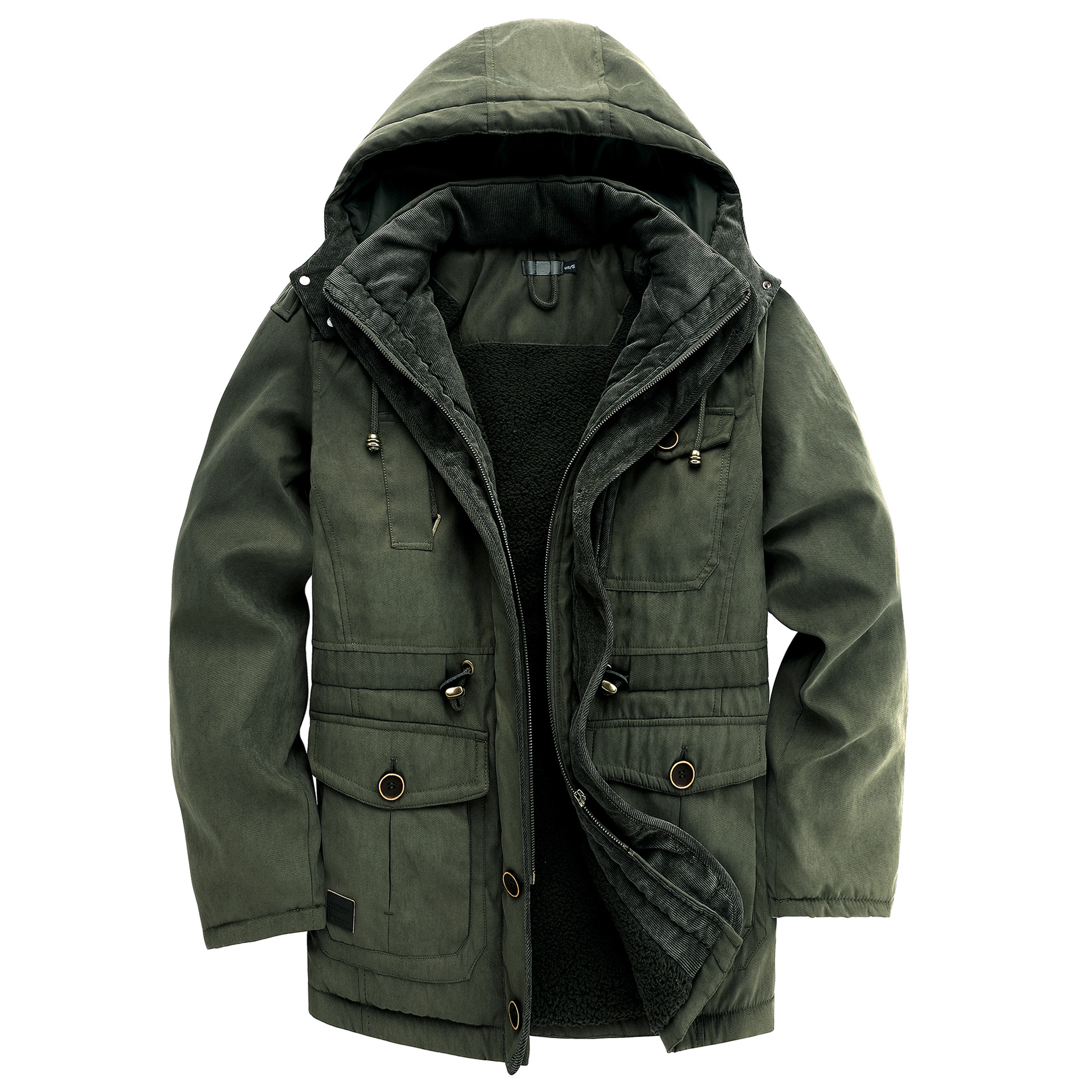 Men's Clothing US size men's thick coat solid color large size jacket mid length cotton coat casual sherpa jacket_voghion.com