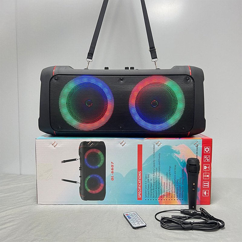 ダブル6.5インチ携帯大音量カード付きオーディオマイク付き屋外デパートの携帯bluetoothスピーカー卸売り|undefined