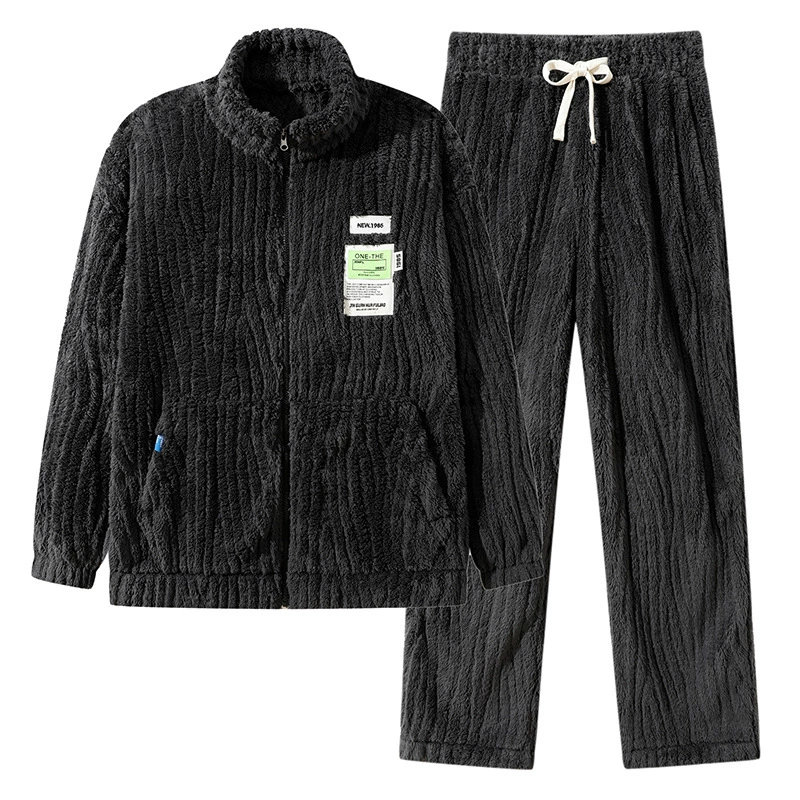 Пижама мужской зимний утолщение и бархат с длинными рукавами теплый коралловый бархат