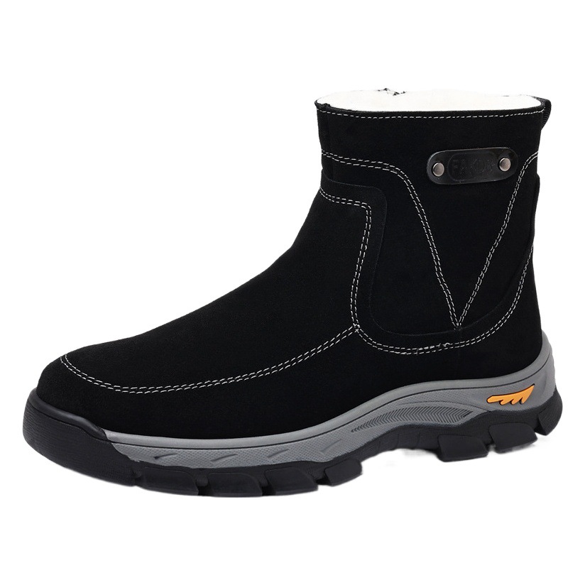 Zapatos acolchados de algodón para hombres de invierno botas de nieve de cuero genuino forradas de lana caliente botas de hombre al aire libre para hombres botas jóvenes suaves