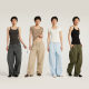 Jie Zhan Women's Clothing | Pure Cotton Retro Scimitar Casual Pants 25 Spring and Summer Lazy Style Mid-Low Waist Sexy Wide-Leg Cargo Pants