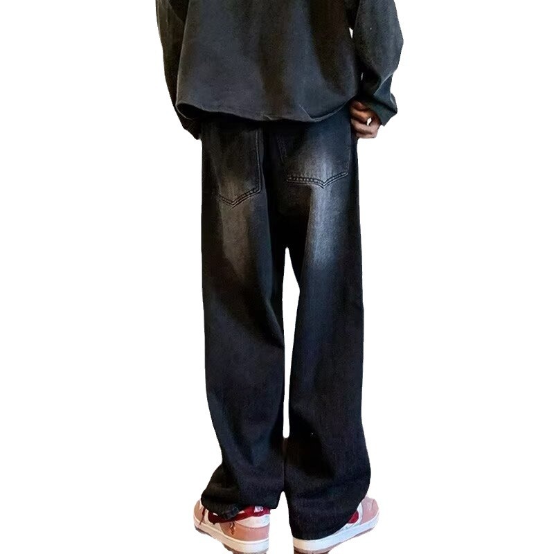 Vaqueros guapos de todo fósforo de la calle americana pantalones holgados de hollín casuales rectos para hombres