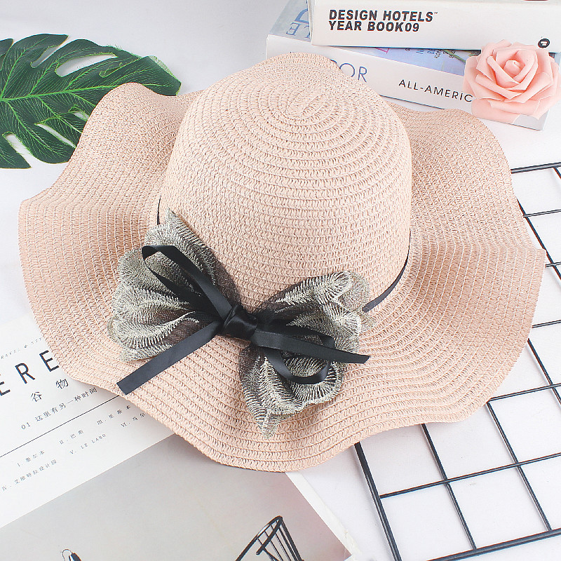 Primavera y verano malla arco sombrero para el sol con volantes sombrero para el sol moda damas playa sombrero al aire libre sombrero al por mayor