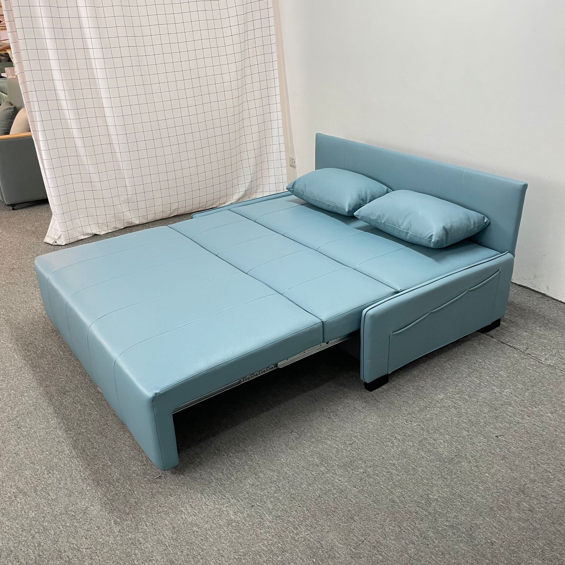 Sofá cama multifuncional de estilo de cuero para sala de estar y dormitorio de doble uso con almacenamiento
