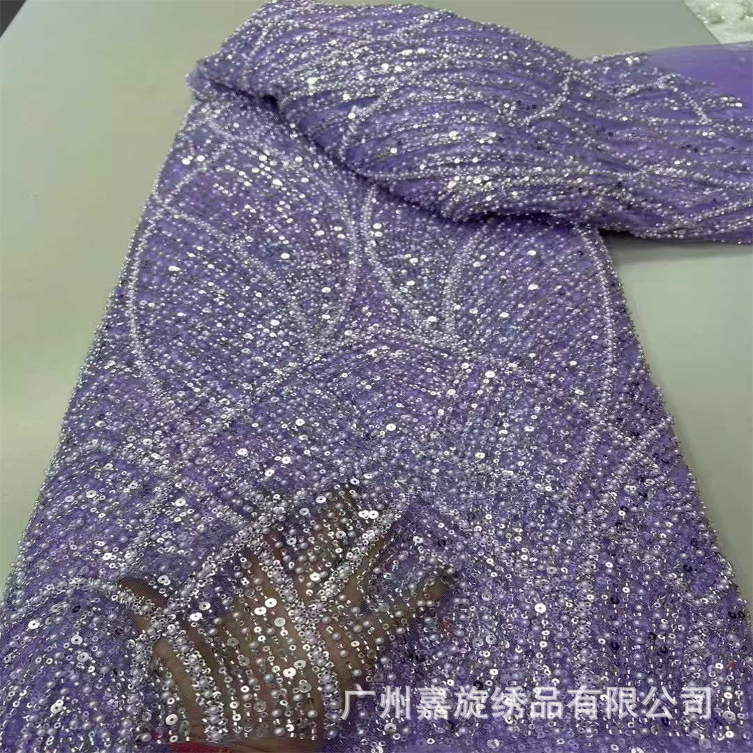 Nuevo estilo de tela de encaje con bordado floral grande de red cruzada y cuentas, para vestido de noche, cheongsam, vestido de fiesta y vestido de tostada, con bordado de tubo de cuentas y lentejuelas