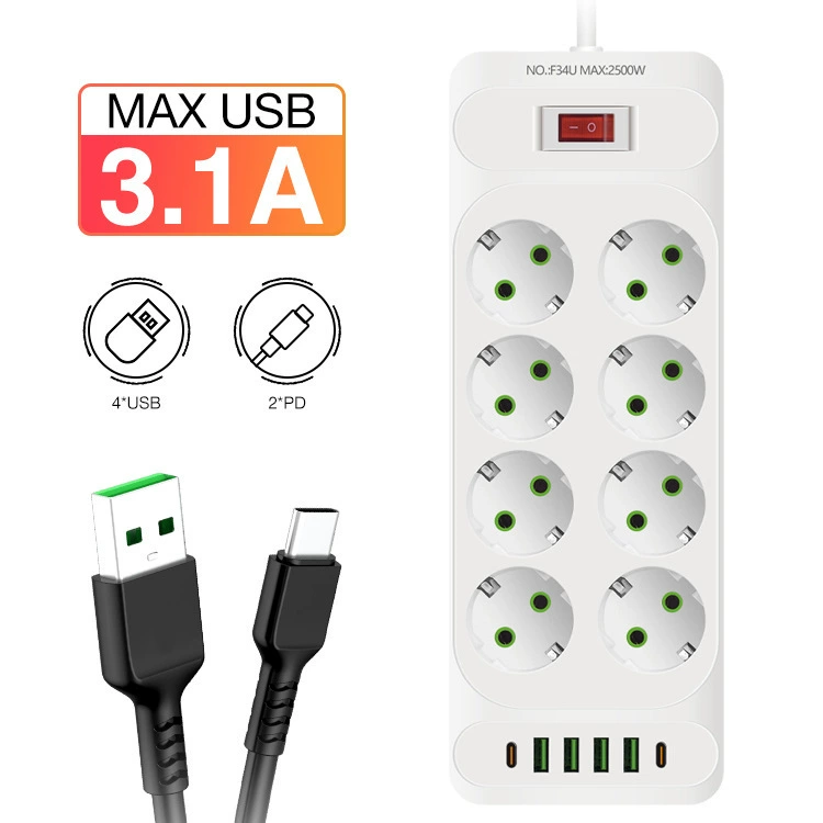 Incoaluxe внешнеторговые европейские регуляции plug-in зарядка USB разъем с выключателем европейские ставки и эксклюзивный дом оптовые 8 отверстий