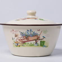 猪油容器厚搪瓷碗 带盖汤碗 怀旧搪瓷洗手盆 经老式猪油盆