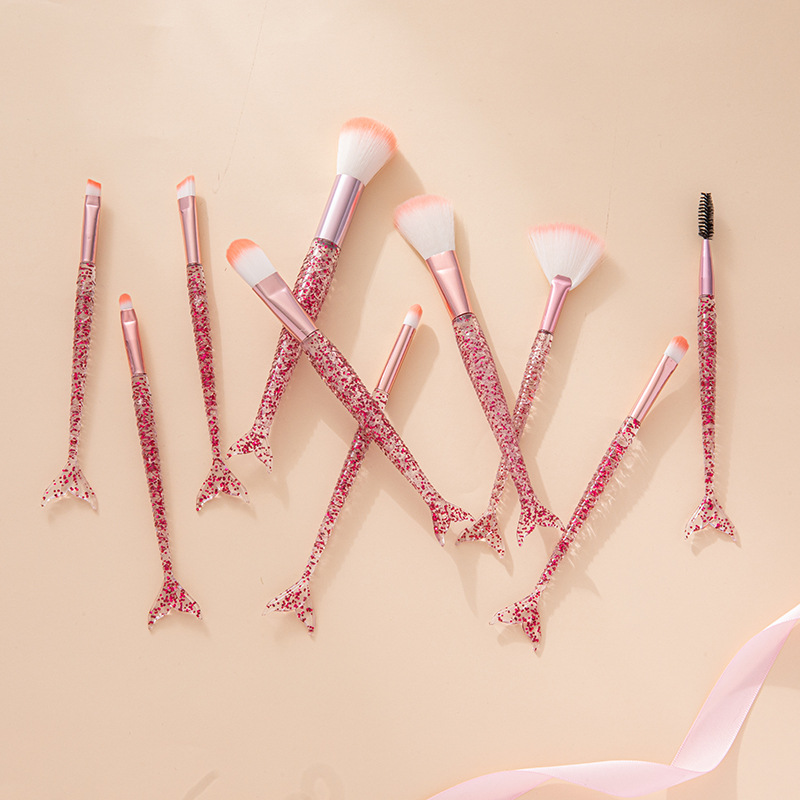 Fishtail crystal handle ten glitter makeup brushes with sequins glitter eye shadow concealer brush beauty beauty makeup makeup tools