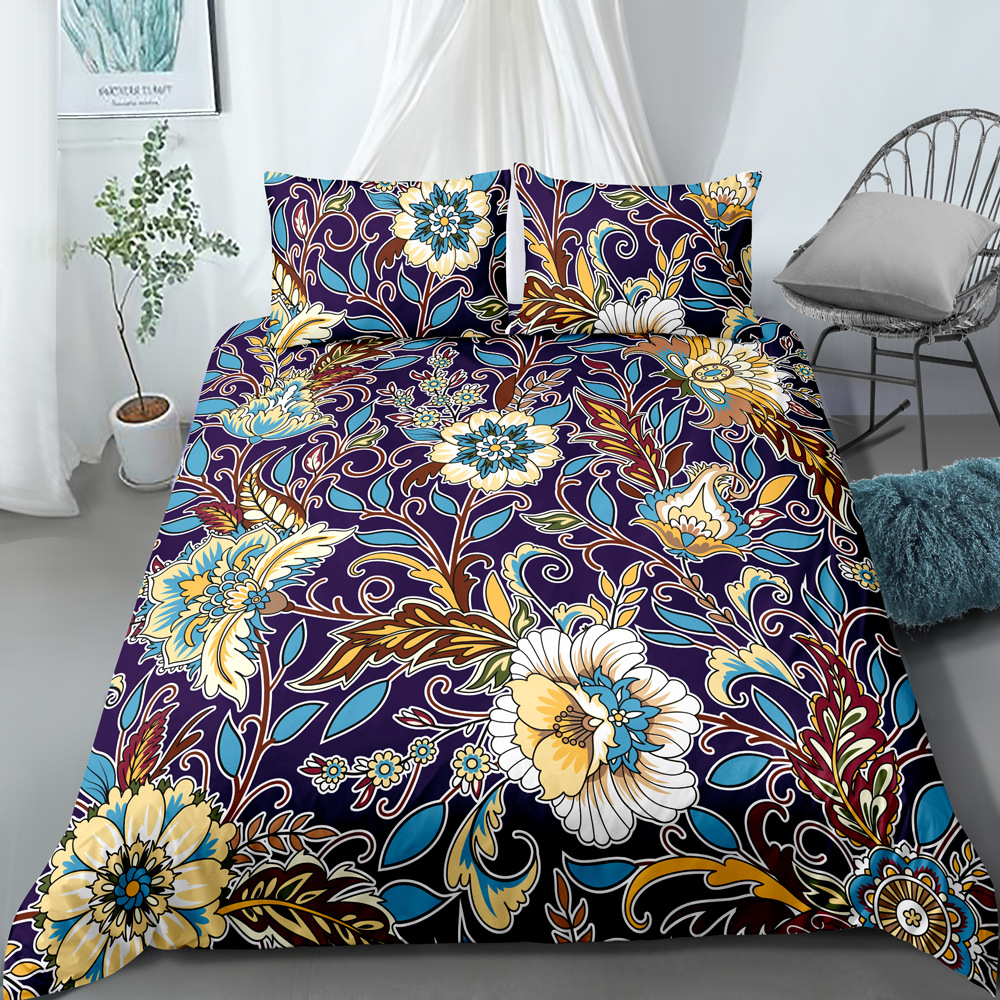 Parure de lit trois pièces de style ethnique imprimé numérique, housse de couette et taie d'oreiller, personnalisable, nouvelle collection_voghion.com