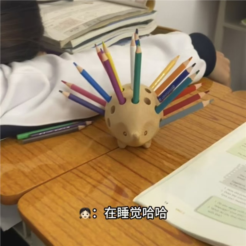 고슴도치 펜 홀더 나무 펜 홀더 연필 홀더 사무실 장식품 데스크탑 어린이 귀여운 IN 창조적 인 보관