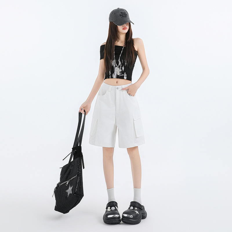 White Workwear Straight-Leg Denim Shorts for Women, Fashionable 2026 Summer Thin High-Waisted Loose Wide-Leg Shorts White Workwear Straight-Leg Denim Shorts for Women, Fashionable 2026 Summer Thin High-Waisted Loose Wide-Leg Shorts