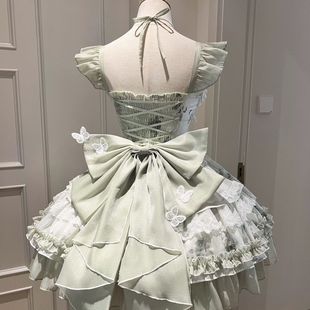 Flower Season Appointment White and Green Butterfly Summer Fairy Dress Fresh Princess Girl Birthday Short Dress Lolita