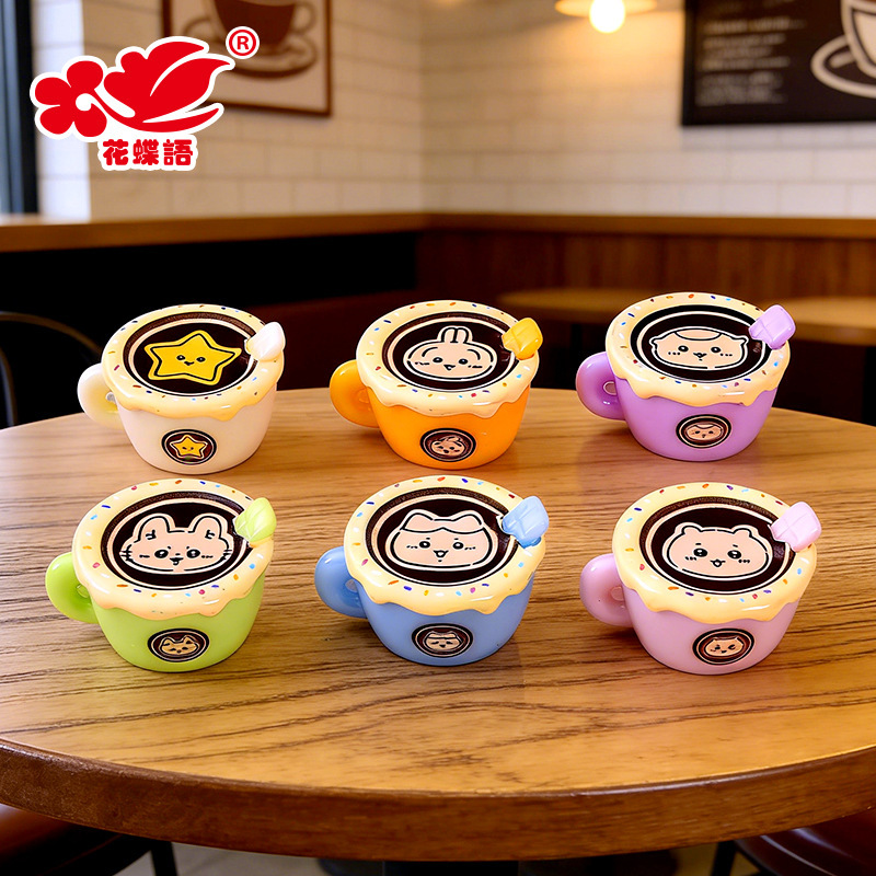 Healing-Style Cartoon Coffee Cup Ornaments, Soft and Cute Animal Latte Art Cup Resin Accessories, Micro-Landscape Decoration Materials