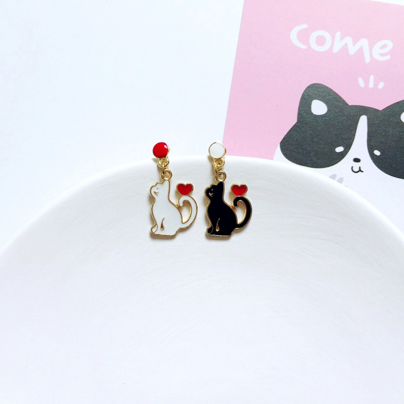 9g Weight Drop Earrings Classification 1 Pair Quantity Daily Occasion Alloy Material Cat Pattern Women'S Gender Enamel Design Cute Style Cute Cat Alloy Enamel Women's Drop Earrings 1 Pair 21