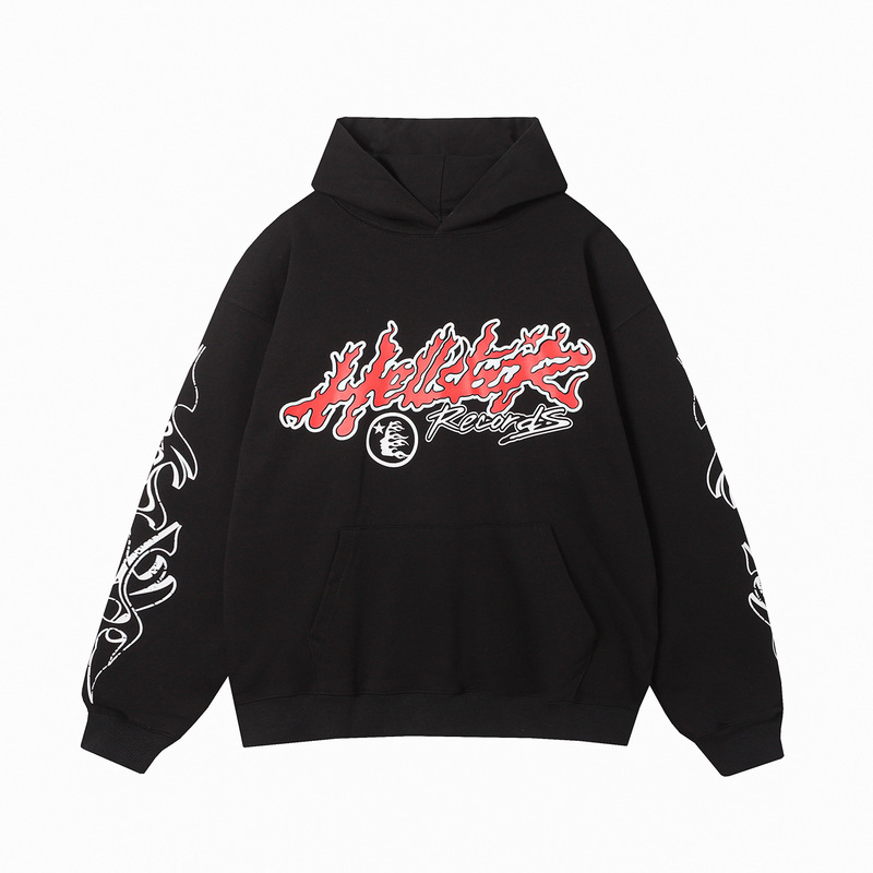 Hellstar ヨーロッパとアメリカのトレンディなブランド、ハイストリート、レトロ、ウォッシュド、ダメージ加工、プリント、ストリート、ルーズフィットのパーカー、男性用と女性用のスウェットシャツ|undefined