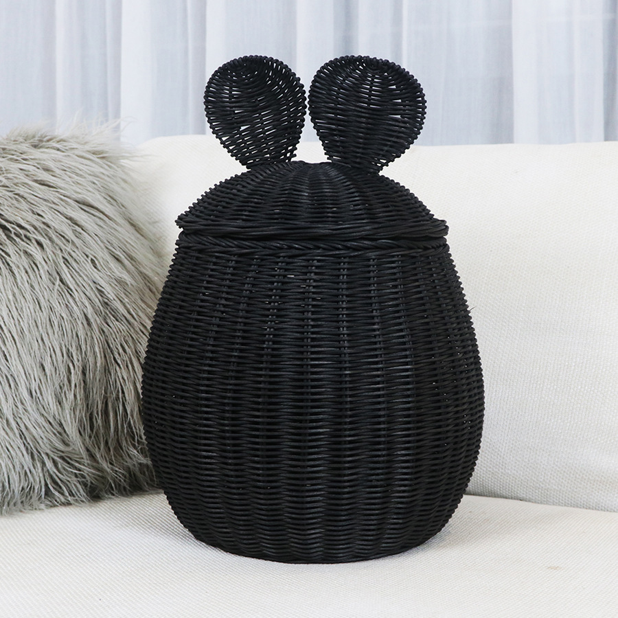 Cesta de almacenamiento de ratán de estilo nórdico con forma de Mickey Mouse, caja de almacenamiento de juguetes decorativa para el hogar, cesta de almacenamiento tejida a mano