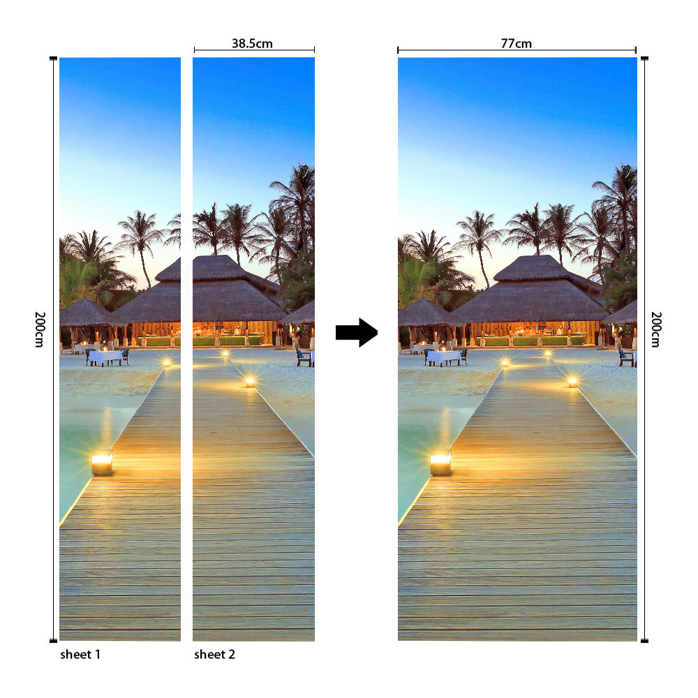 Pegatinas para puertas 3D respetuosas con el medio ambiente, autoadhesivos, fabricantes de origen al por mayor, patrones populares transfronterizos de alta definición, adhesivos para puertas impermeables, a prueba de aceite y antiincrustantes