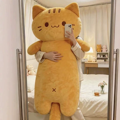 Oyuncaq yastıqlar — three-colored cat plush toy, long - orange-cat-60cm-small-size-0175kg