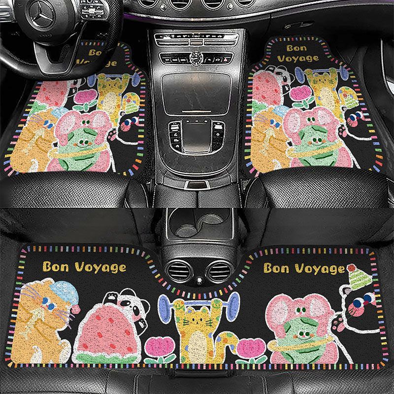 Cartoon Car Floor Mats, Cute and Dirt-Resistant, Cuttable and Stain-Resistant Wire Loop Car Mats