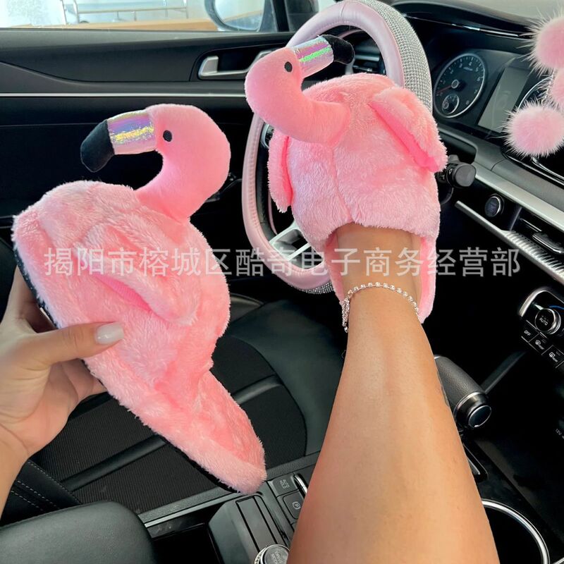 Foreign Trade Spot Wholesale New Flamingo Couple Cotton Shoes Home Thickeneded Warm Baotou Wool Slippers slides