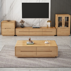 Nordic solid wood rock slab TV cabinet and coffee table set, light luxury living room home use modern minimalist small apartment storage floor cabinet