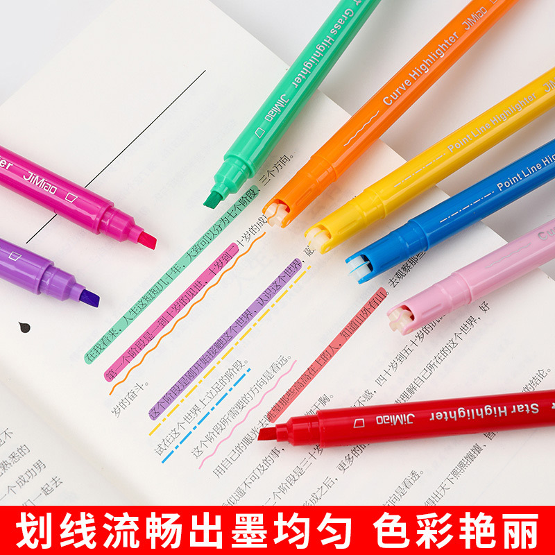 Fábrica al por mayor pluma de contorno DIY Diario en forma de flor de doble cabeza curva pluma estudiante graffiti dibujo clave marca resaltar pluma