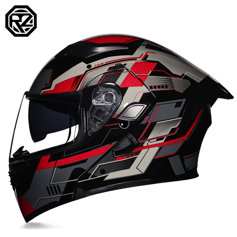 Casco de motocicleta Orz, casco, casco, doble lente, cola grande, motocicleta, casco de carrera, casco, hombres y mujeres, calor de invierno