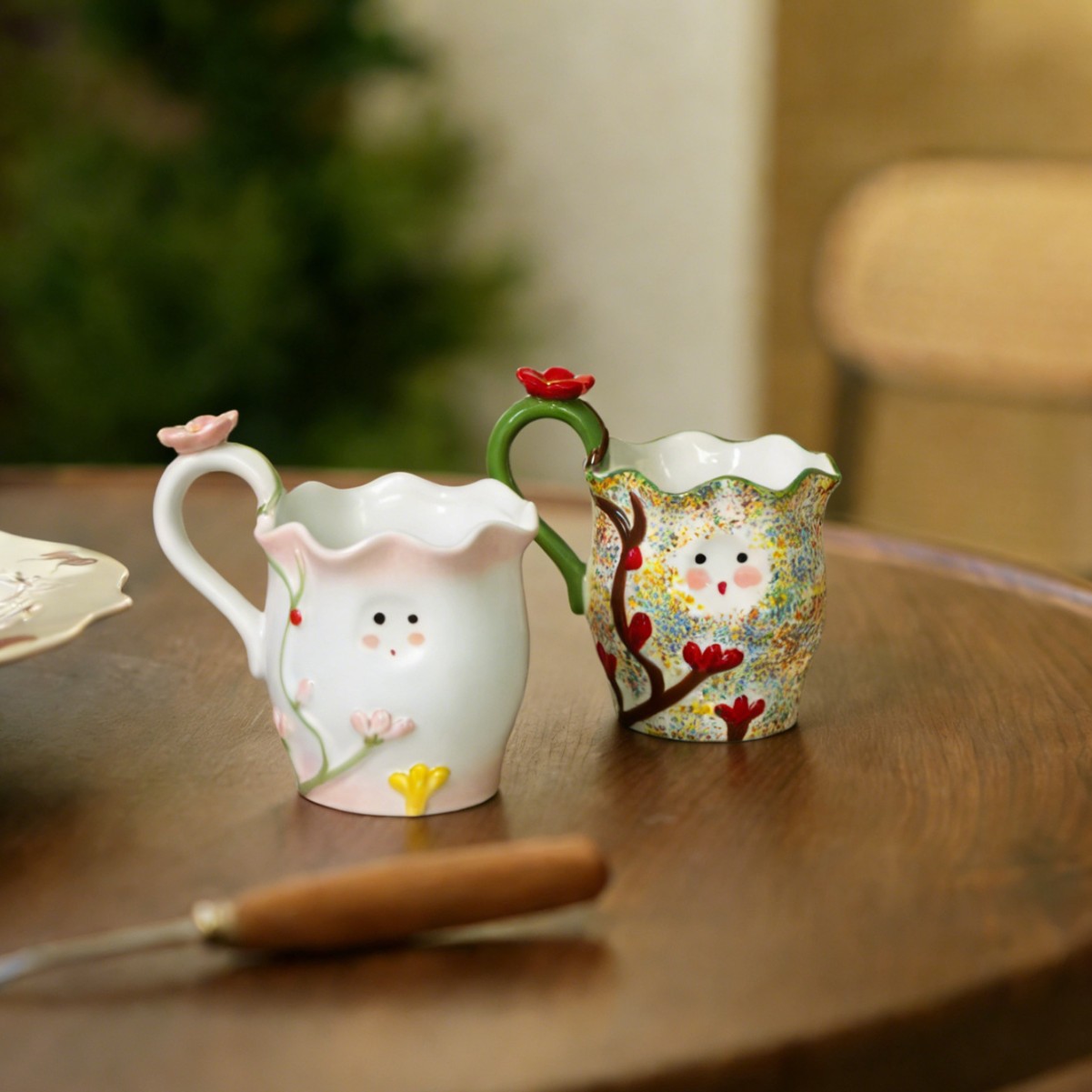 陶瓷杯ins风创意设计手捏手绘花朵小清新日式家用陶瓷咖啡杯碟