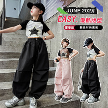 2024夏季新款童装女童韩版五角星短袖T恤套装 中大童工装裤两件套