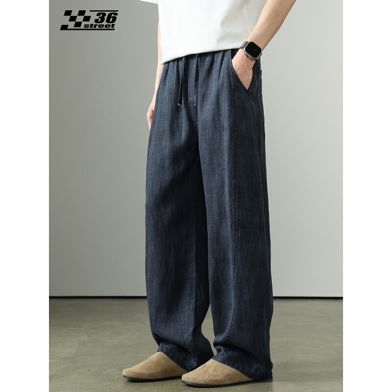 Vintage Lyocell Linen Casual Pants for Men, New Summer Style, Tencel Breathable Loose Wide-Leg Straight Men's Tapered Pants