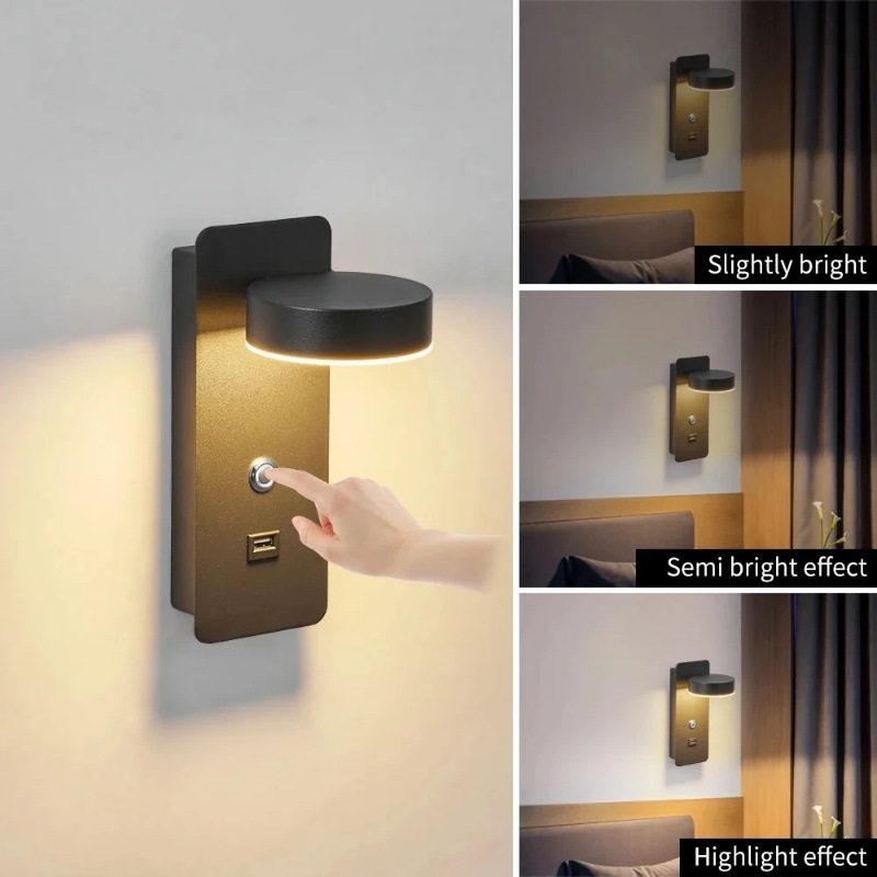 Cross-Border Wall Lamp with USB Charging, Touch Dimming, Home Room Decoration Led Hotel and Guesthouse Bedside Lamp