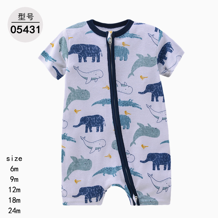 Foreign Trade Street Stall New Summer Zipper Short-Sleeved Jumpsuit Infant and Toddler Clothing Children's Clothing Men's and Women's Treasure Bag Fart Clothing Rompers