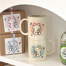 跨境水杯子小狗喝奶茶杯ins可爱马克杯咖啡陶瓷生日毕业礼物学生