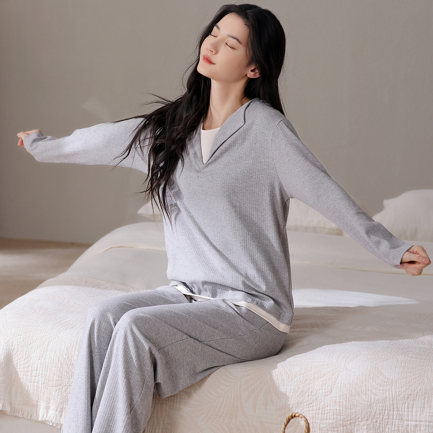 Pure Cotton Pajamas for Women 2025 New Spring and Autum 100 Cotton Long-Sleeved Pants Pullover Home Clothes Students Can Wear Outside