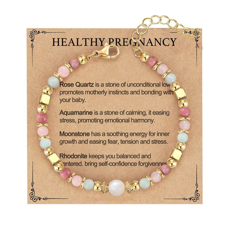 Natural Stone Women's Bracelet Pink Quartz Aquamarine Beaded Pregnancy Gift Bracelet Gold Square Beads Moonstone Bracelet