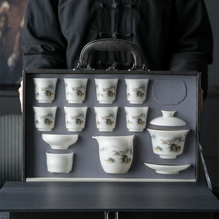 高档冰种璞玉薄胎茶具套装德化白瓷泡茶杯高档轻奢功夫茶具泡茶壶