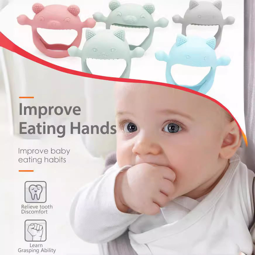 Mordedor de silicona para bebés, juguete calmante para bebés, mordedor con forma de gatito, anti-mordeduras, juguete para la dentición materna e infantil, para la dentición.